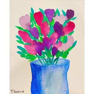 Hand painted watercolor original painting flowers on canvas